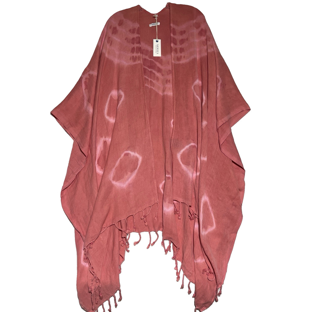 Mersea Mer Sea Beach Travel Shawl Wrap Pink Tie Dye Fringed Open Cotton